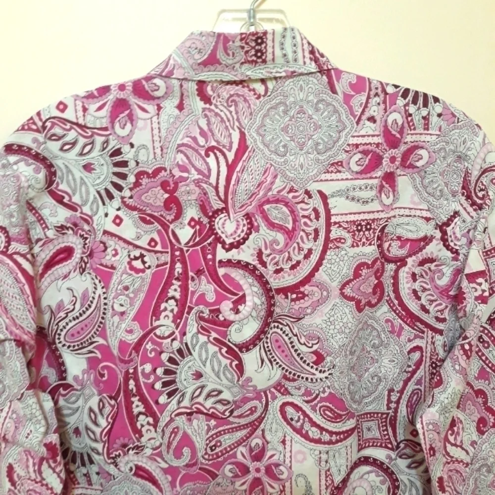 Rowland's Long-Sleeve button down paisley pink white shirt size 16